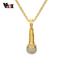 Vnox Rock Punk Microphone Necklace & Pendant Men/Women Stainless Steel Gold-color CZ Stone Hip Hop Necklace 2024 - buy cheap