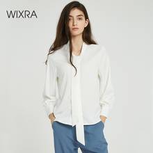 Wixra Women Solid Lace-up Blouse Ladies Elegant Long Sleeve Basic Office Wear Loose Shirts 2019 Autumn Spring Tops 2024 - buy cheap
