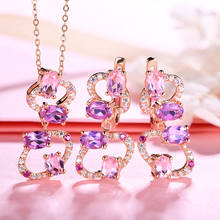 Nano Pink Purple Stone Sterling Silver Jewelry Set Women Wedding Engagement Anniversary Jewelry Rose Gold Plated Romantic Style 2024 - buy cheap