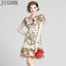 JSXDHK-vestido elegante de fiesta de verano con manga acampanada y bordado Floral 2024 - compra barato