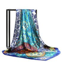 Bufanda de seda multicolor para mujer, chal cuadrado grande de porcelana azul y blanca, de estilo Retro, a la moda, 90x90cm 2024 - compra barato