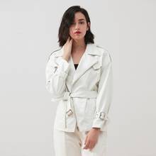 Autumn fashion Locomotive leather jacket female pure white pu leather outerwear was thin leather jackets with belt F1957 2024 - buy cheap