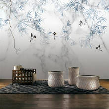 Milofi customized 3D printing large wallpaper mural new Chinese modern marbled bamboo flower and bird background wall 2024 - buy cheap