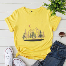 Summer women's loose o neck mountain print short-sleeved t-shirt women 2024 - buy cheap