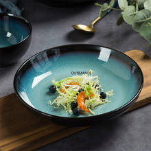 Plato de postre de cerámica de estilo japonés, vajilla de horno, cuenco de sopa de fideos de arroz esmaltado azul, plato de carne, plato de cena de pescado 2024 - compra barato
