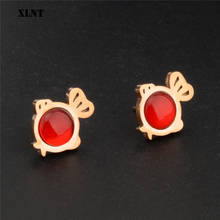 XLNT New Red Stone Stud Earrings For Women Fashion Rose  Gold Color Crystal Brincos Accessories Ear Clip Jewelry 2024 - buy cheap
