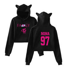 Duas vezes Fantasia Cortar Tops Mulheres Kpop Hoodies Impressão Moda Estilo Coreano Duas Vezes Fantasia Camisola Hoodies Orelha de Gato Com Capuz Harajuku 2024 - compre barato