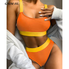 GNIM-Conjunto de Bikini de cintura alta para mujer, traje de baño de dos piezas con realce, Bandeau, cintura alta, 2020 2024 - compra barato