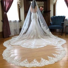 3M Length Wedding Veil Long 1T Cathedral White Ivory Lace Hem Bridal Veils with Comb Wedding Veil 3M Width 2024 - buy cheap