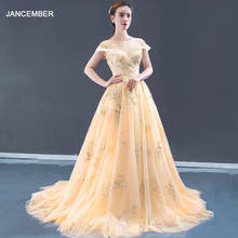 J66958 jancember evening dress with cape o neck short sleeve lace up gold formal dress women elegant вечернее платье короткое 2024 - buy cheap
