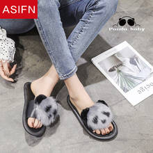 ASIFN-sandalias de piel para mujer, chanclas bonitas de Panda, de fondo plano, para interiores y el hogar 2024 - compra barato