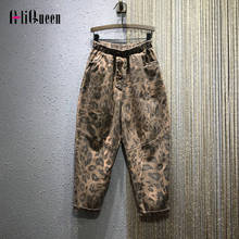 Autumn Cargo Pants Women Elastic Waist Loose Leopard Print Vintage Jeans All-matched Casual Cotton Denim Harem Pants Streetwear 2024 - buy cheap