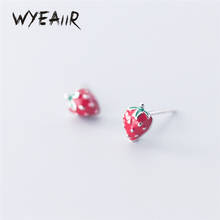 WYEAIIR-pendientes de plata de ley 925 para mujer, Mini pendientes de tuerca de fresa rosa 2024 - compra barato