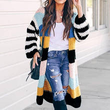 Suéter feminino listrado longo, blusão feminino casual patchwork moda outono inverno 2024 - compre barato
