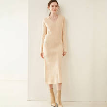 Autumn and winter new fashion V-neck women's long dress bottoming shirt 2024 - buy cheap