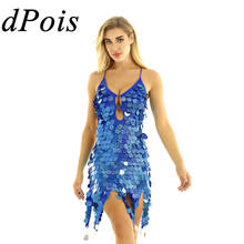 DPOIS Women Shiny Sequins Latin Dance Dress Lady Halter V-Neck Backless Salsa Tango Cha Cha Rumba Samba Ballroom Dancing Costume 2024 - buy cheap