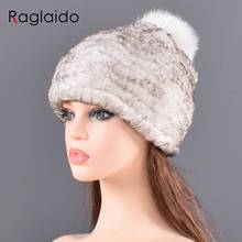 Bomber Hat winter Real Rabbit fur hats for women fox fur pompom slouchy beanies fashion warm Tick Fluffy elastic for lady 2024 - buy cheap