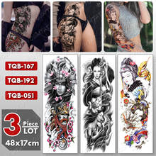 Tatuaje de manga de brazo grande para mujer, calcomanía de flor de cerezo de Geisha, tatuaje temporal a prueba de agua, arte corporal de pierna, tatuajes falsos completos, 3 unids/lote 2024 - compra barato