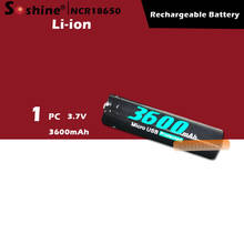 Оригинальный перезаряжаемый аккумулятор SOSHINE 18650, 1 шт., 3,7 В, 3600 мАч, со встроенным Micro USB портом прямого зарядного устройства 2024 - купить недорого