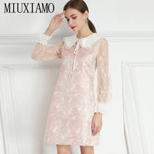 MIUXIMAO-vestido informal de manga larga para primavera y verano, prenda elegante de encaje con cuello de cuentas, color rosa, 2021 2024 - compra barato