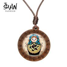 SIAN Lovely Russian Dolls Necklace Multistyle Matryoshka Kawaii Art Pattern Wooden Pendant Glass Round Ethnic Jewelry for Women 2024 - buy cheap