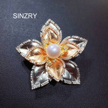 SINZRY new cubic zircon natural pearl 3 color flower brooches pin creative sweater jewelry accessory for female 2024 - buy cheap