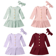 Осенний комплект одежды из 2 предметов для новорожденных девочек 1-5 лет, вязаный свитер, платье, наряды 2024 - купить недорого