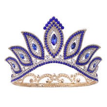 Винтажная Золотая синяя стразы, головной убор, принцесса, невеста, диадема, королева, свадебная корона, свадебные украшения для волос, аксессуары для волос 2024 - купить недорого