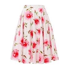 100% Cotton Summer Skirts Womens SP0677 White Rose Floral Print 50s 60s Vintage Swing Summer Skirt Plus Size 2024 - buy cheap