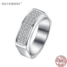 Silverhoo anéis de prata esterlina real 925, anéis para mulheres zircônia cúbica transparente anel de dedo quadrado, joias finas presente romântico 2024 - compre barato