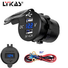 LYKAS Dual USB Auto Charger Voltmeter Digital Display Waterproof Phone Power Outlet for Car Motorcycle 12v 24v 2024 - buy cheap