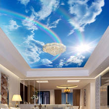 Foto personalizada 3D Arco Iris cielo azul nubes blancas luz solar murales de techo sala de estar dormitorio decoración papel tapiz pintura 2024 - compra barato