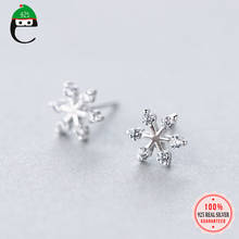 ElfoPlataSi-Plata de Ley 925 auténtica para mujer, 8mm x 8mm, copo de nieve con botón, CZ para mujer, regalo de Navidad XY1219 2024 - compra barato