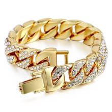 Miami Curb Cuban Bracelet for Men Gold Hip Hop Bracelet Iced Out Paved Rhinestones Cz Rapper Bracelet Women Jewelry 2024 - buy cheap