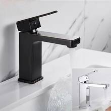 Grifos de lavabo de latón cromado, mezclador de fregadero de grúa de agua caliente y fría, montado en cubierta, manija única/orificio, color negro 2024 - compra barato