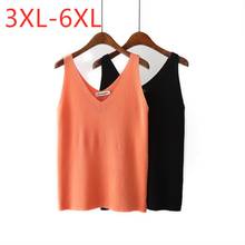 Camisetas sin mangas de talla grande para mujer, chaleco elástico de punto naranja y negro con cuello en V, 3XL, 4XL, 5XL, 6XL, 2021 2024 - compra barato