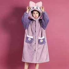 New Autumn Winter Hooded Women Sleepwear Robe Night Gown Flannel Warm Bathrobe Cartoon Nightdress For Adult 2024 - buy cheap