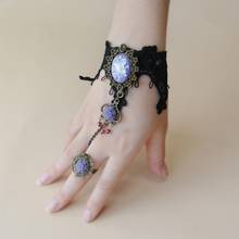 Pulsera gótica para mujer, brazalete de cadena de dedo de encaje negro, Metal, cristal, rosa, encanto Steampunk, joyería Vintage 2024 - compra barato