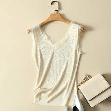 Lace Patchwork Knitted Women Tank Tops Shine Sequined Slim Elastic Office Lady Elegant Pulls Tops Tees 2024 - buy cheap