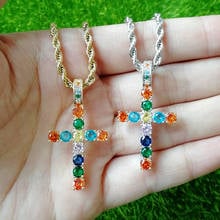 Claw Inlay Multicolor CZ Zircon Stone Bling Ice Out Cross Pendants Necklaces for Men Women Hip Hop Rapper Jewelry 2024 - buy cheap