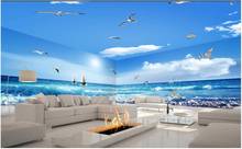 Papel tapiz 3d personalizado para pared, mural con foto personalizada, mar, navegación, gaviota, cielo azul, nubes blancas, decoración completa, paredes de hogar, papel tapiz para habitación 2024 - compra barato