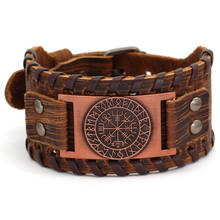 Norse Men Genuine Leather Wide Bangle Viking Rune Tree of Life Crow Bracelet Jewelry Vintage Charm Wristband Punk Cuff Bracelets 2024 - buy cheap