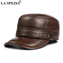 LA SPEZIA Genuine Leather Men Military Hats Brown Black Real Leather Warm Thick Russian Winter Male Army Cap 2024 - buy cheap