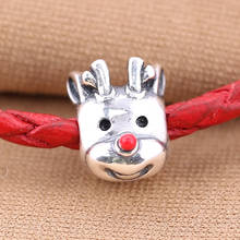 Authentic S925 Silver Charm fit Lady Bracelet Bangle Cute Red-nosed Reindeer Beads DIY Jewelry 2024 - buy cheap