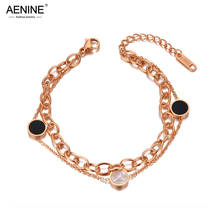 AENINE Punk Double Layer Stainless Steel Round Acrylic Shell Charm Bracelets For Women Girls Bohemia Chain Link Bracelet AB20030 2024 - buy cheap