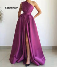 Prom Dresses Purple One Shoulder A-Line Side Slit Satin Pleated Prom Dresses With Zipper Back vestidos de fiesta de noche 2024 - buy cheap