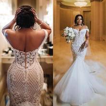 African Mermaid Pattern Lace Wedding Dresses Appliques Chic Off Shoulder Bridal Gowns Plus Size Wedding Dress Vestido de novia 2024 - buy cheap