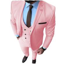 Esmoquin rosa para graduación para hombre, traje de doble botonadura a la moda, corte ajustado, solapa de muesca de 3 piezas, boda, novio (Blazer + chaleco + Pantalones) 2024 - compra barato