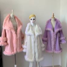 Casaco de cashmere de misturas de pele, casaco grosso quente real de raposa feminino era fina luxuoso jaqueta de lã de pele f2363 2024 - compre barato