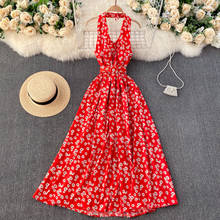 Summer long maxi dress elegant female backless sexy Halter slim long floral print large swing beach dress for women vestidos 2024 - buy cheap